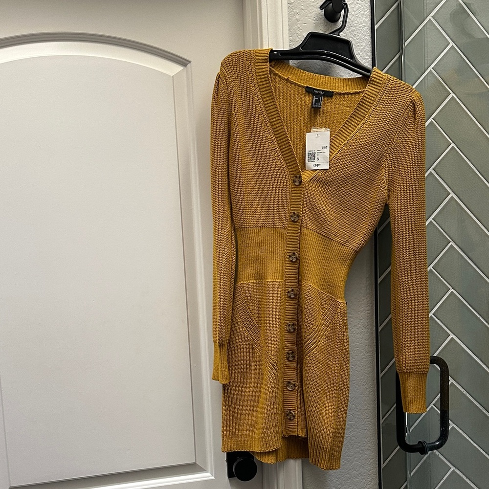 Forever 21 Mustard Long Sleeve Knit Dress